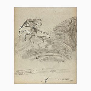 Norbert Meyre, The Horse Rider in the Meadow, Drawing, Mid 20th-Century-ZCI-1308615