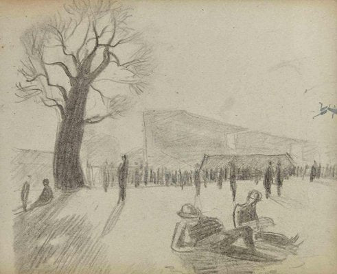 Norbert Meyre, The Park, Original Drawing, Mid-20th Century-ZCI-1304513