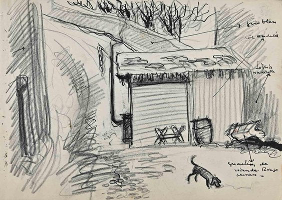 Norbert Meyre, The Rural House, Pencil Drawing, Mid 20th-Century-ZCI-1307015