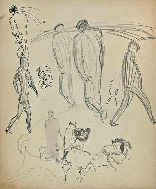 Norbert Meyre, The Sketches of Figures, Original Drawing, Mid-20th Century