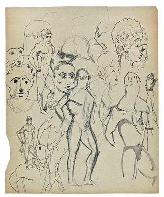 Norbert Meyre, The Sketches of Figures, Original Drawing, Mid-20th Century-ZCI-1304509