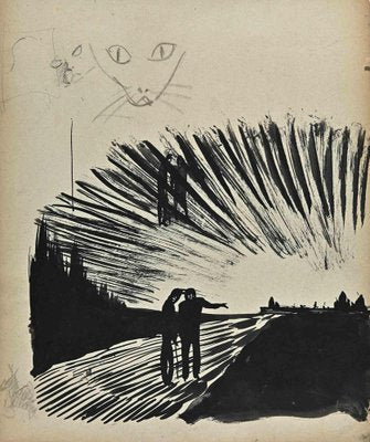 Norbert Meyre, The Sunrise on the Bridge, Original Drawing, Mid-20th Century-ZCI-1304521