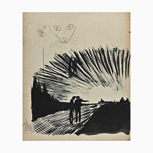 Norbert Meyre, The Sunrise on the Bridge, Original Drawing, Mid-20th Century-ZCI-1304521