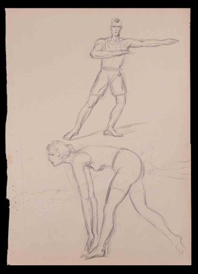 Norbert Meyre, Warm-Up, Drawing in Pencil, Early 20th-Century-ZCI-1342852