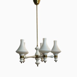 Nordic Minimalist Chandelier with Opal Glass Shades attributed to Lival, Finland, 1970s-LIV-1811920