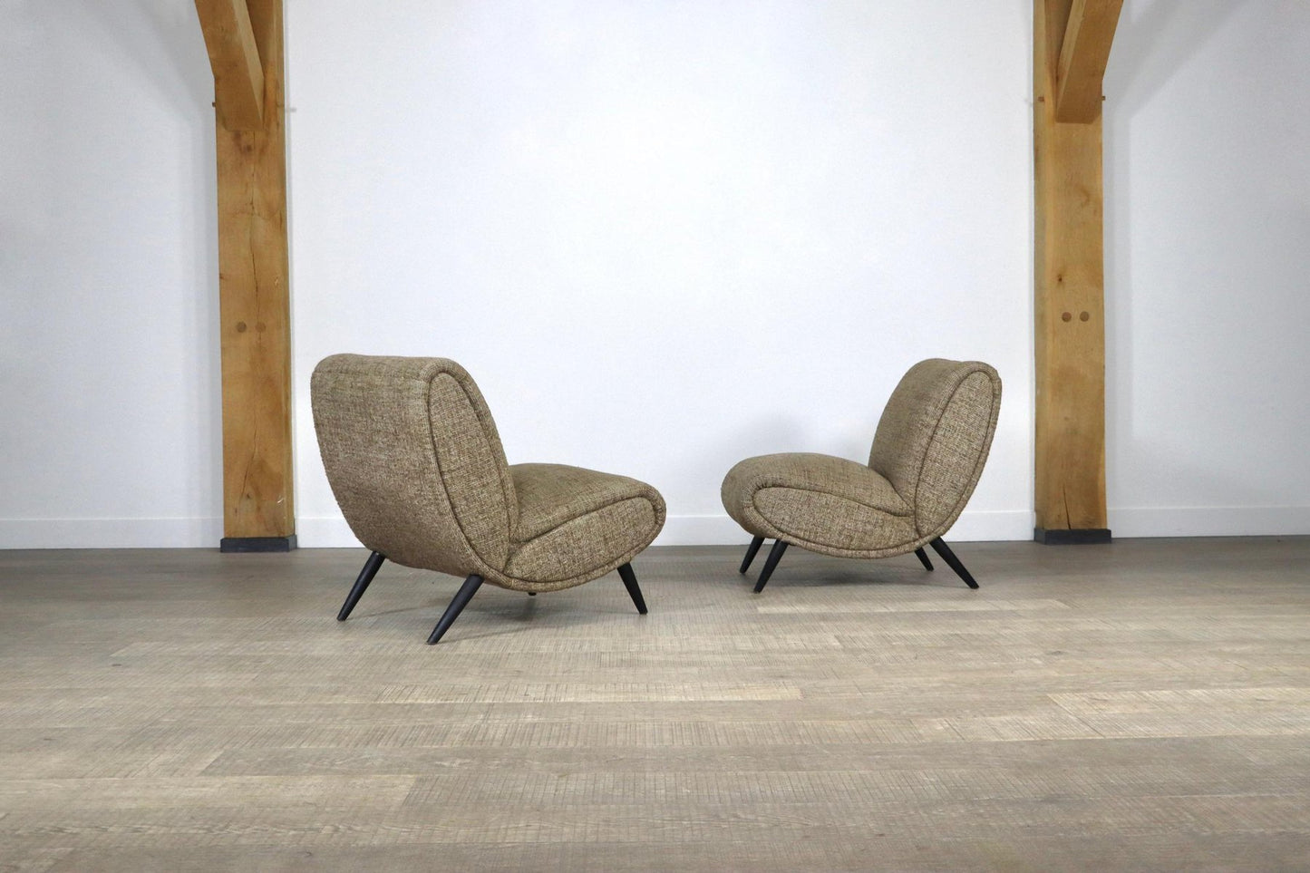 Norman Bel Geddes Armchairs in Birch Wood and Original Wool Fabric, 1950s, Set of 2