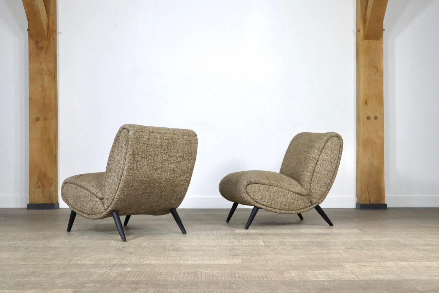 Norman Bel Geddes Armchairs in Birch Wood and Original Wool Fabric, 1950s, Set of 2