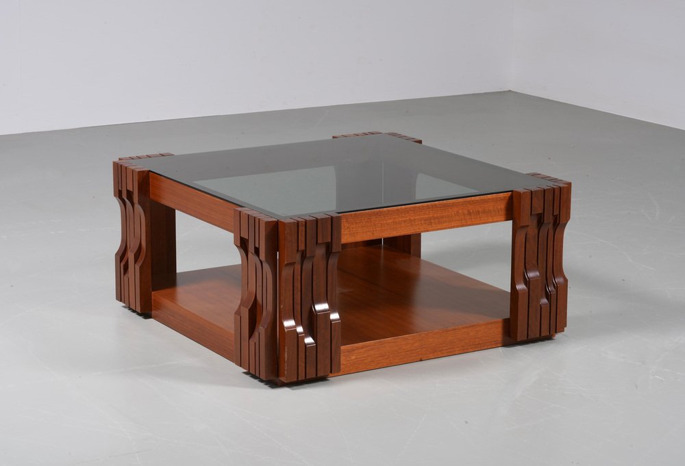 Norman Piano Coffee Table in Walnut and Glass by Luciano Fregerio, 1968