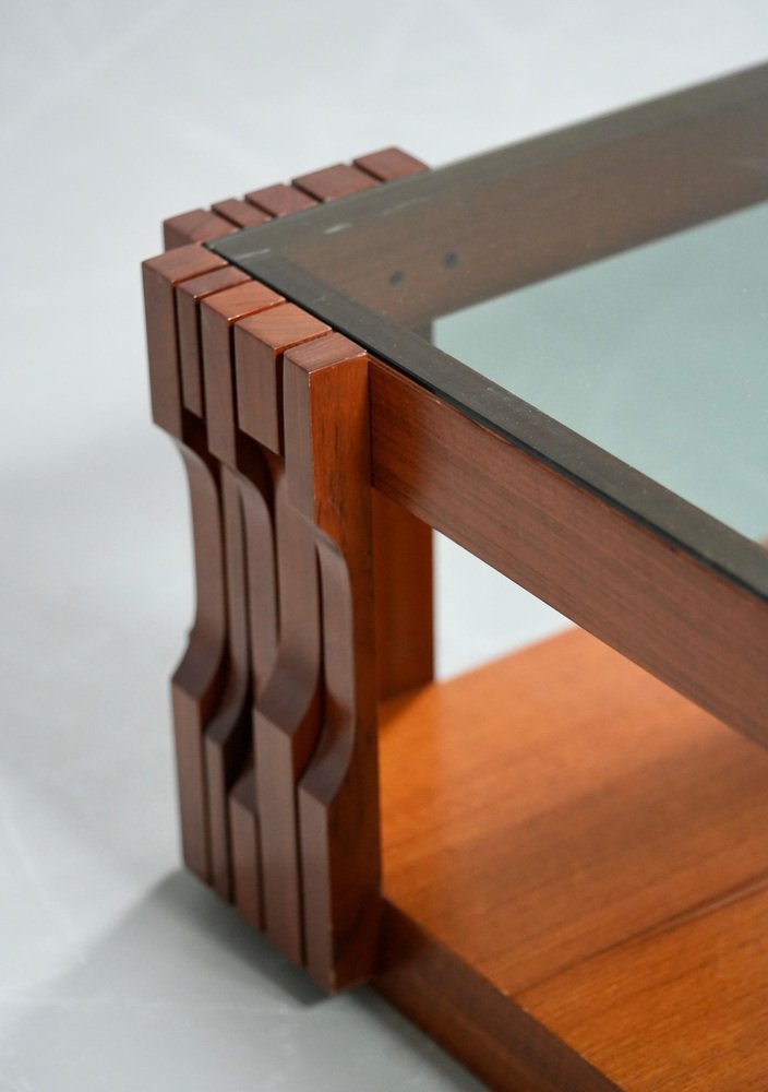 Norman Piano Coffee Table in Walnut and Glass by Luciano Fregerio, 1968