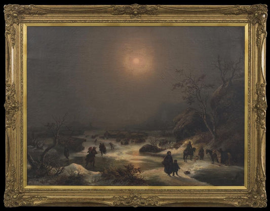 Northern Nocturnal Landscape - Oil on Canvas by J.F. Hesse - Mid 19th Century Mid 19th Century