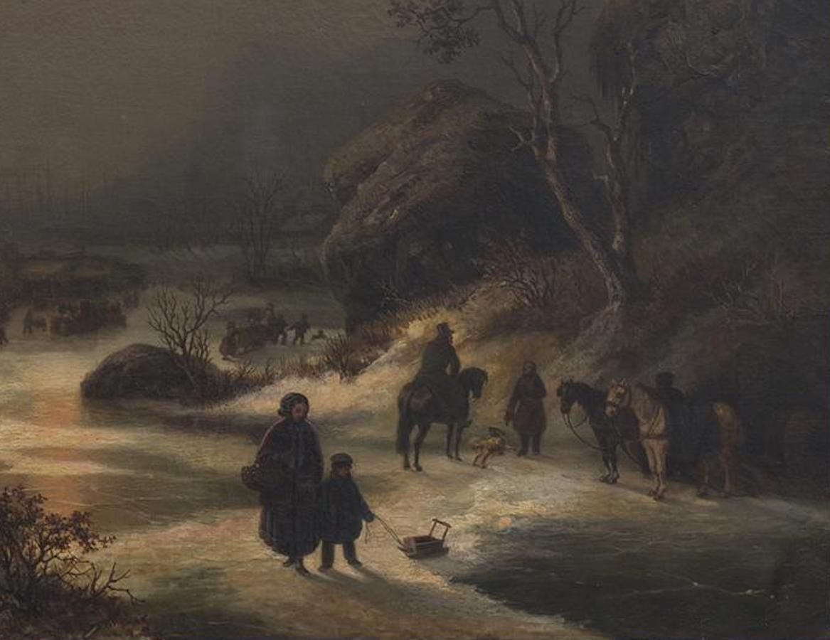 Northern Nocturnal Landscape - Oil on Canvas by J.F. Hesse - Mid 19th Century Mid 19th Century