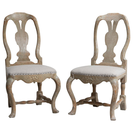 Northern Swedish Rococo Pine Chairs, Set of 2