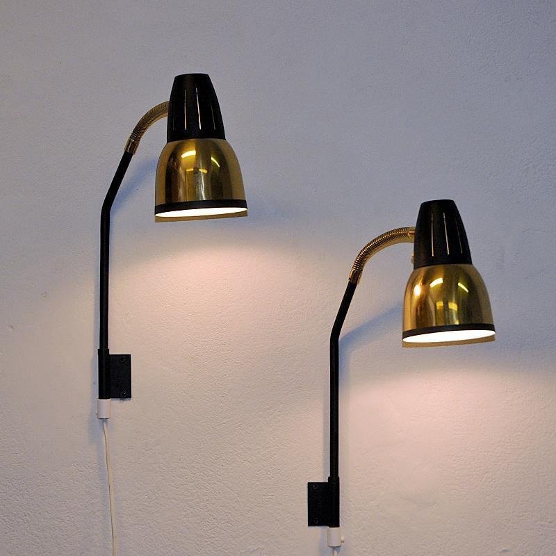 Norwegian Brass and Black Metal Wall Lamp by Ra-Gla, 1960s, Set of 2