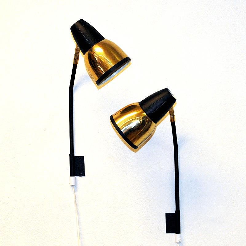 Norwegian Brass and Black Metal Wall Lamp by Ra-Gla, 1960s, Set of 2