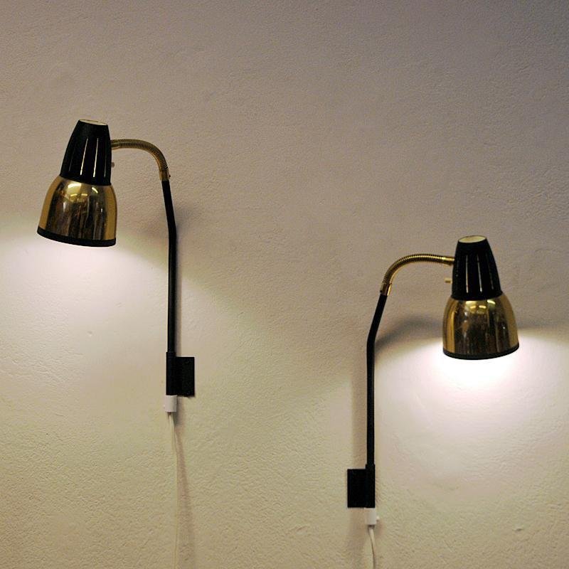 Norwegian Brass and Black Metal Wall Lamp by Ra-Gla, 1960s, Set of 2