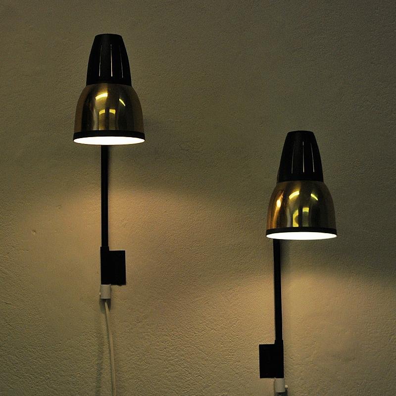 Norwegian Brass and Black Metal Wall Lamp by Ra-Gla, 1960s, Set of 2