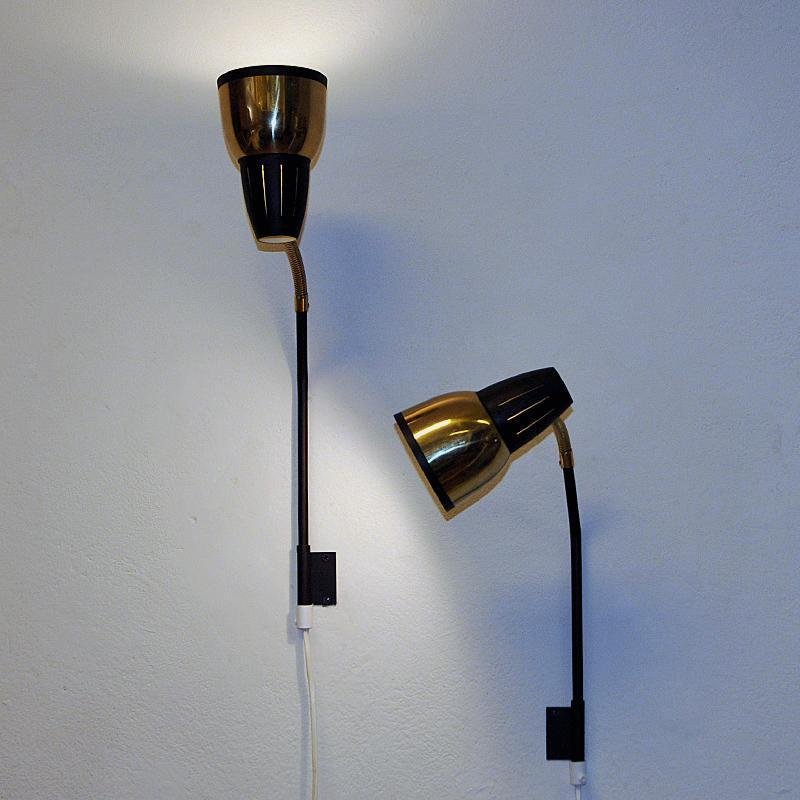 Norwegian Brass and Black Metal Wall Lamp by Ra-Gla, 1960s, Set of 2