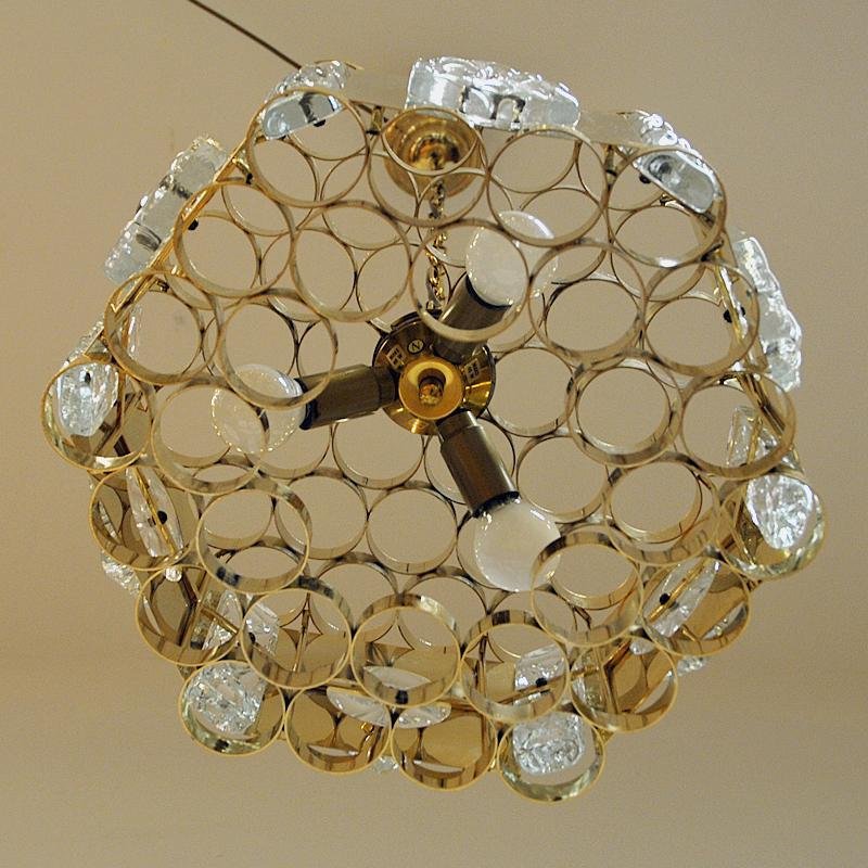 Norwegian Brass and Glass Ceiling Lamp from Metallservice AS, 1970s