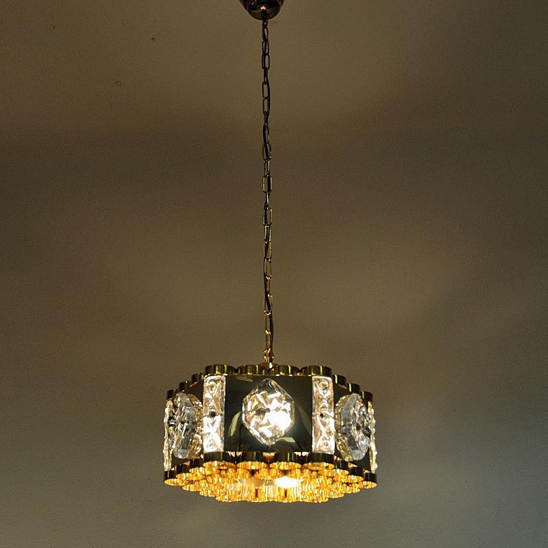 Norwegian Brass and Glass Ceiling Lamp from Metallservice AS, 1970s