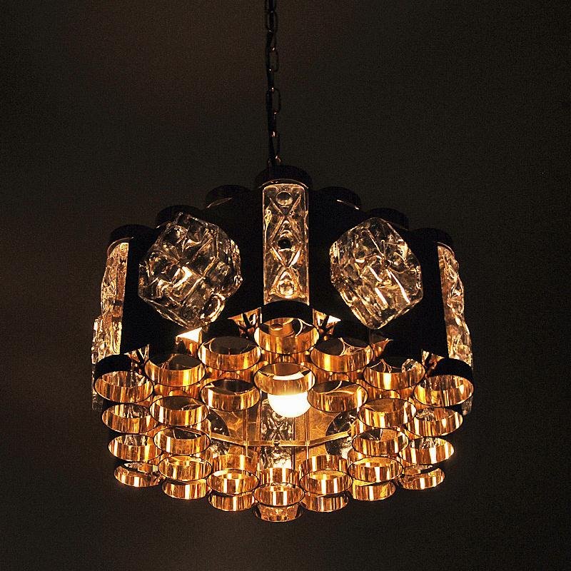 Norwegian Brass and Glass Ceiling Lamp from Metallservice AS, 1970s