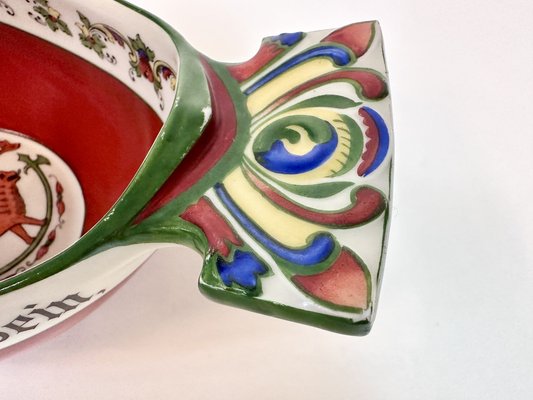 Norwegian Folk Art Drinking Bowl and Viking Dragon Boat-Shaped Ale Bowl with Hand-Painted Decor from Porsgrund Porcelain, 1930s, Set of 2-JP-1794274