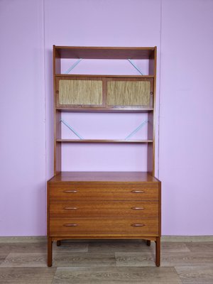 Norwegian Modular Wall Unit in Teak with Straw Sliding Doors, 1970s-ZPB-1780757