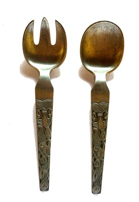 Norwegian Pewter Spoon & Fork by David Andersen, 1950s, Set of 2-GKB-840727