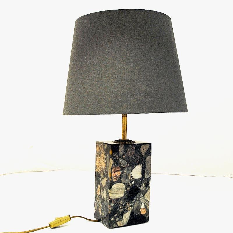 Norwegian Rectangular Stoneware Conglo Table Lamp, 1980s