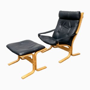 Norwegian Siesta Leather Lounge Chair with Ottoman by Ingmar Relling for Ekornes, Set of 2-UAH-1471581