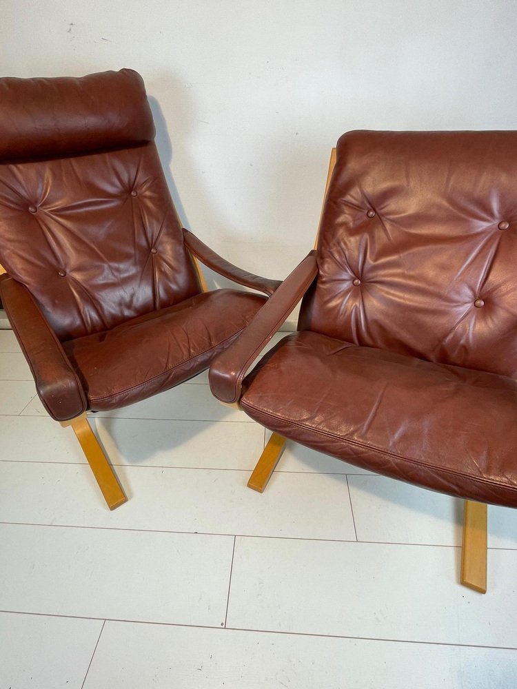 Norwegian Wood and Leather Siësta Chairs by Ingmar Relling for Westnofa, 1960s, Set of 2