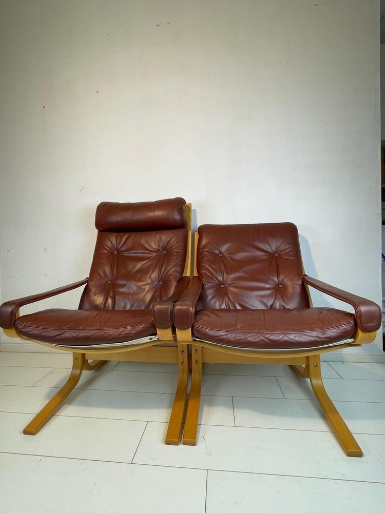 Norwegian Wood and Leather Siësta Chairs by Ingmar Relling for Westnofa, 1960s, Set of 2