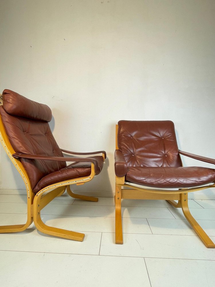 Norwegian Wood and Leather Siësta Chairs by Ingmar Relling for Westnofa, 1960s, Set of 2