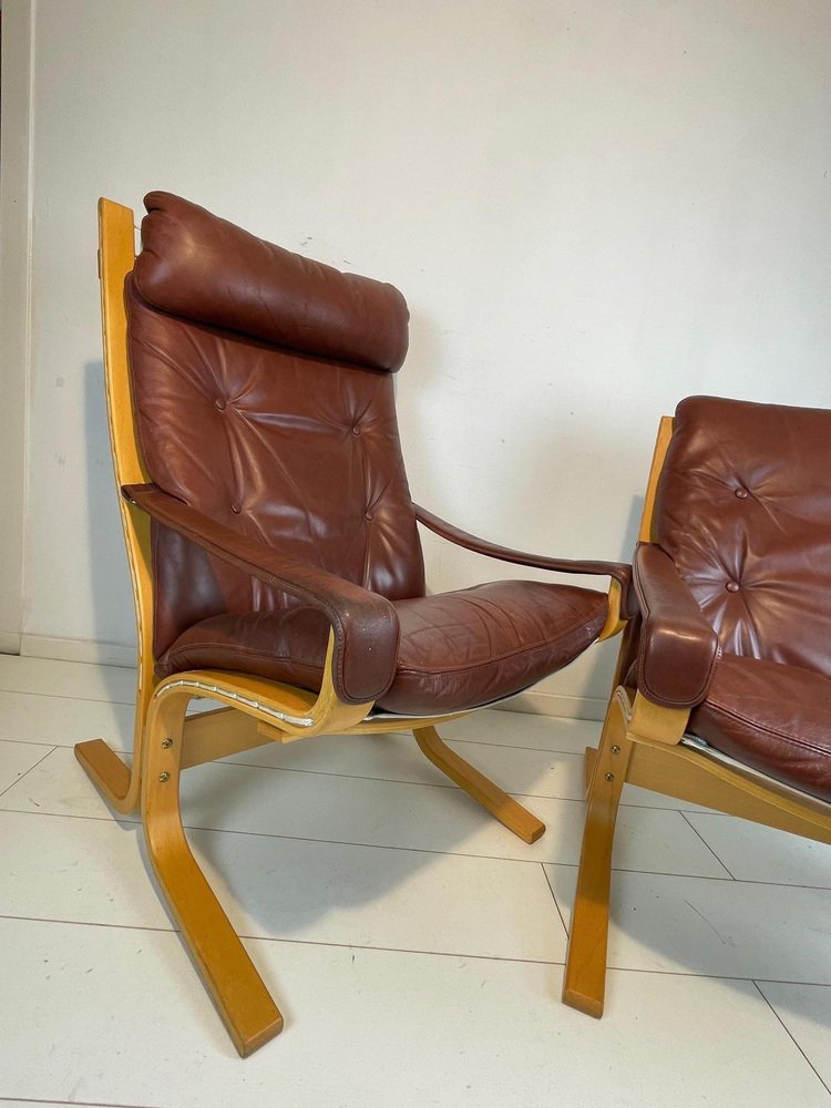 Norwegian Wood and Leather Siësta Chairs by Ingmar Relling for Westnofa, 1960s, Set of 2