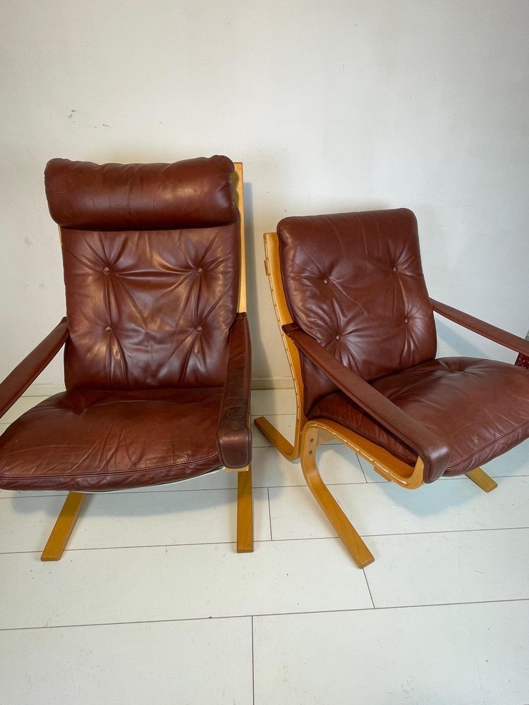 Norwegian Wood and Leather Siësta Chairs by Ingmar Relling for Westnofa, 1960s, Set of 2