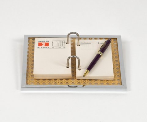 Note Pad Agenda in Chrome, Acrylic Glass and Rattan in the style of Christian Dior, Italy, 1970s-LYQ-2041611