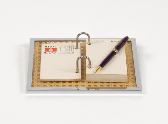 Note Pad Agenda in Chrome, Acrylic Glass and Rattan in the style of Christian Dior, Italy, 1970s-LYQ-2041611