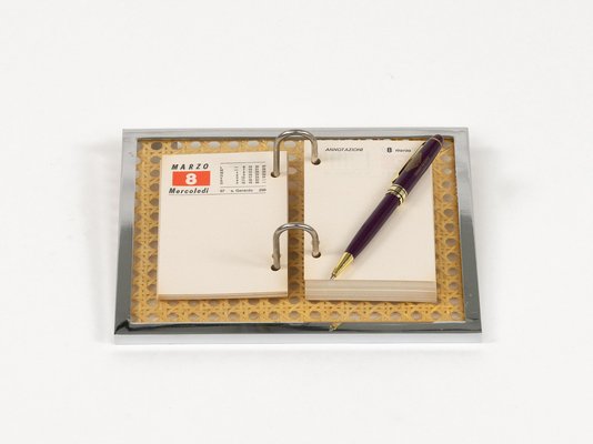 Note Pad Agenda in Chrome, Acrylic Glass and Rattan in the style of Christian Dior, Italy, 1970s-LYQ-2041611