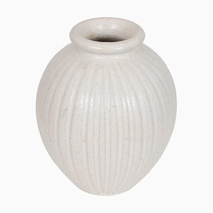 Nr 125 Stoneware Vase with Ribbed Pattern and Beige Glaze by Arne Bang-MTD-1399855