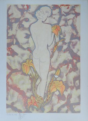 Nude Amongst Flowers Lithograph, 1987-ARU-1004820