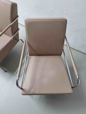 Nude Leather & Steel Cinema Easy Chairs by Gunilla Allard for Lammhults, 1990s, Set of 2-UAO-1112872