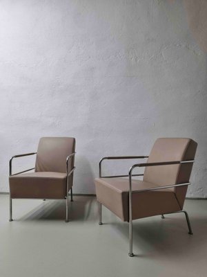 Nude Leather & Steel Cinema Easy Chairs by Gunilla Allard for Lammhults, 1990s, Set of 2-UAO-1112872