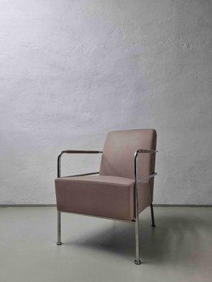 Nude Leather & Steel Cinema Easy Chairs by Gunilla Allard for Lammhults, 1990s, Set of 2-UAO-1112872