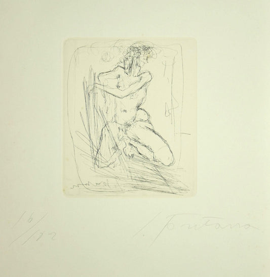 Nude - Original Etching by Lucio Fontana - 1964