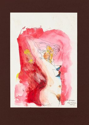 Nude - Original Ink and Watercolor Drawing by Sergio Barletta - 1990s 1990s-ZCI-757495