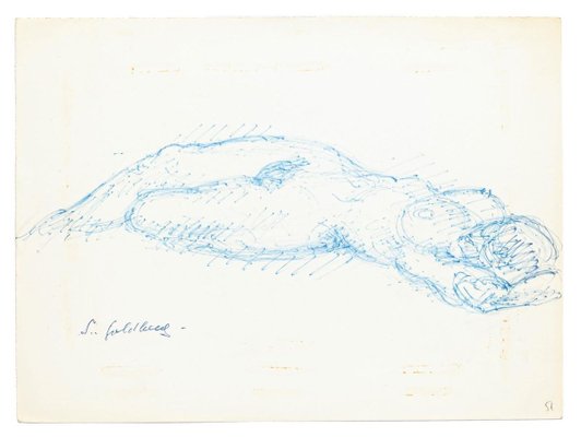 Nude - Original Pen Drawing by S. Goldberg - Mid 20th Century Mid 20th Century-ZCI-761143