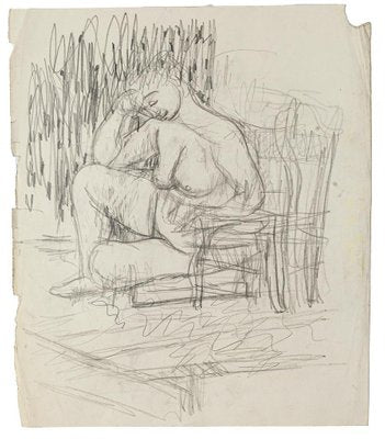 Nude - Original Pencil on Paper by Jeanne Daour - 20th Century 20th Century-ZCI-777629