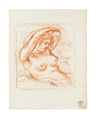 Nude - Original Sanguine by S. Goldberg - Mid 20th Century Mid 20th Century-ZCI-761144