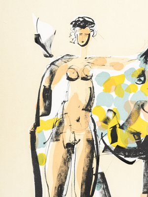 Nude Woman, Colored Lithograph on Paper, Framed-GPP-1126573