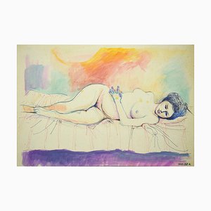 Nude Woman - Original Mixed Media on Cardboard by Leo Guida - 1970s 1970s-ZCI-766304