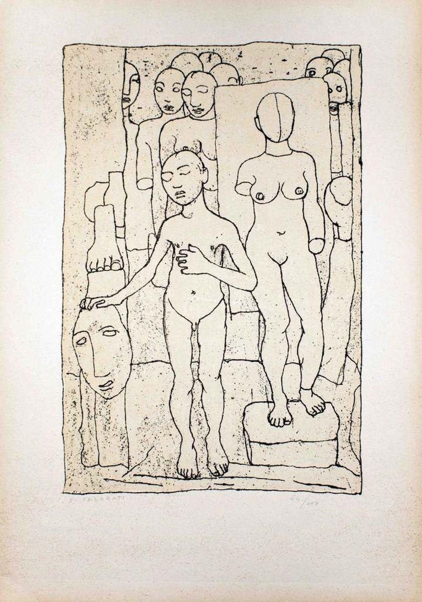 Nudes - Original Lithograph by Felice Casorati - 1946 1946